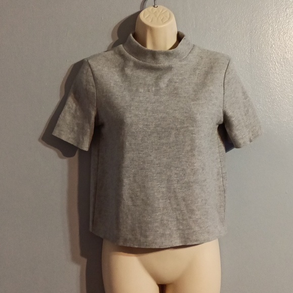Zara women's light gray, black blends size small short sleeve mock neck … - Picture 4 of 17